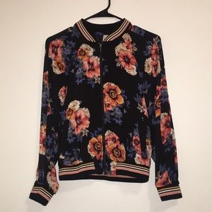Silk Floral Zip-Up Jacket